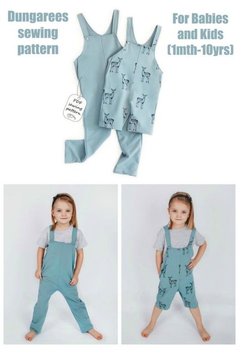 Dungarees sewing pattern for Babies & Kids (1mth-10yrs). It's an easy to sew pattern where you have the choice of making the pants long or knee-length. #SewModernKids #SewingDungarees #DungareeSewingPattern #BabySewingPattern #KidsSewingPattern #GirlsSewingPattern #BoysSewingPattern Kids Overalls Pattern Free Sewing, Kids Overalls Pattern, Baby Dungarees Pattern Free, Things To Sew For Boys, Toddler Clothes Patterns, Dungaree Pattern, Kids Dungarees, Boys Clothes Patterns, Toddler Sewing Patterns