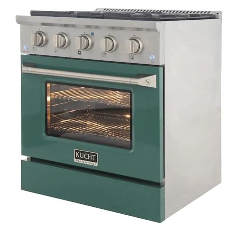 Kucht Professional KNG 30-in 4 Burners 4.2-cu ft Convection Oven Freestanding Gas Range (Green) in the Single Oven Gas Ranges department at Lowes.com Green Oven, Cast Iron Burner, Stainless Steel Backsplash, Steel Backsplash, Convection Cooking, Stainless Steel Range, Dual Fuel Ranges, Large Oven, Iron Grate