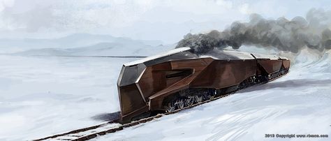 Snowpiercer concept artwork by RB Man Snowpiercer Train, City Of Ember, Steampunk Vehicle, Aerospace Design, Train Illustration, Train Station Architecture, Future Transportation, City Vehicles, Train Art