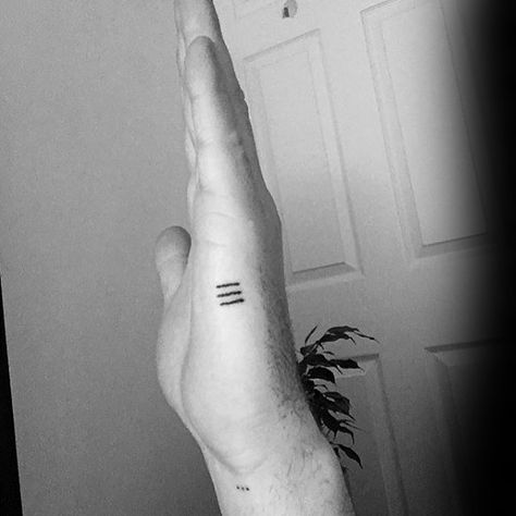 Three Simple Lines Mens Side Of Hand Tattoo Symbole Tattoo, Simple Line Tattoo, Herren Hand Tattoos, Side Hand Tattoos, Omerta Tattoo, Palm Tattoos, Back Of Shoulder Tattoo, Side Tattoos, Hand Tattoos For Guys