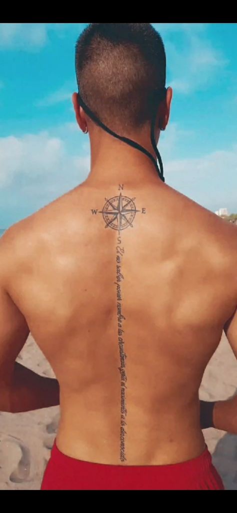 #Tatuaje Espalda #Tatuaje Brújula Upper Spine Tattoo Men, Compass Tattoo Men Back, Men’s Spinal Tattoo, Tattoo Spine Mens, Man Spine Tattoo, Male Spine Tattoos For Men, Tatoos Men Back Spine Tattoos, Back Spine Tattoos Men, Male Spine Tattoos