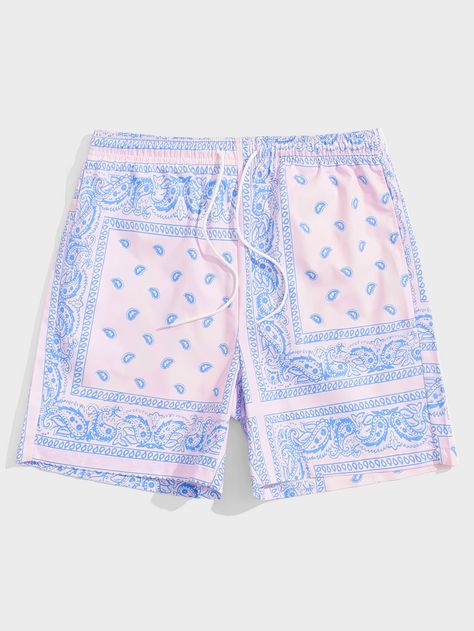 Multicolor Vacation   Polyester Paisley Straight Leg  Non-Stretch Spring/Summer/Fall Men Bottoms Compression Shorts Men, Boxers Shorts, Trunks Swimwear, Mens Bathing Suits, Summer Beach Shorts, Loungewear Fashion, Bathing Suit Shorts, Paisley Shorts, Boho Men