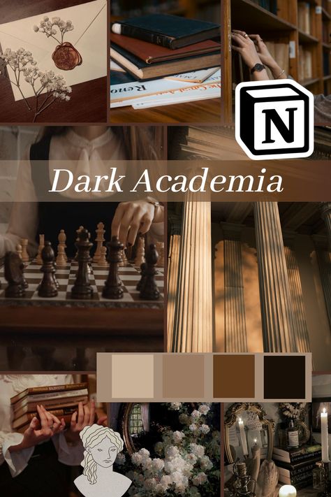 Dark Academia Brand Design, Mood Board Dark Academia, Dark Academia Presentation, Dark Academia Feed Instagram, Dark Academia Branding, Dark Academia Calendar, Dark Academia Instagram Feed, Academia Notion, Dark Academia Theme