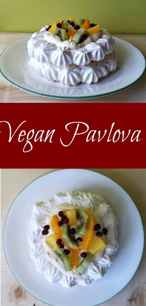 Vegan Pavlova - Meringue from Chick Pea Juice?! Yes! Vegan Pavlova Recipe, Vegan Pavlova, Vegan Coconut Cream, Vanilla Pudding Recipes, Vegan Meringue, Whipped Yogurt, Vegan Pudding, Italian Pastries, Vanilla Recipes