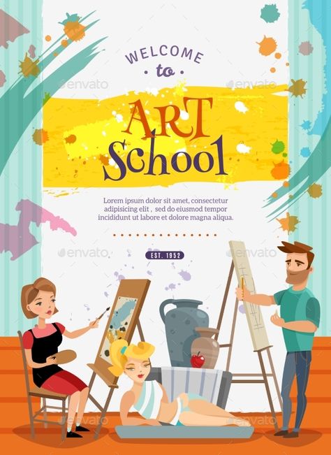 Visual Art School Classes Offer  Poster - #Miscellaneous #Vectors Download here:  https://graphicriver.net/item/visual-art-school-classes-offer-poster/19473551?ref=alena994 Drawing Class Poster, Class Poster Design, Art Class Posters, Cool Poster Designs, Offer Poster, Invitation Poster, Graphic Design Creative, Education Poster Design, Poster Football