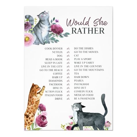 Bridal Shower Would She Rather Game Invitation #Ad , #affiliate, #Game#Invitation#created#Shop Would She Rather Game, Bridal Shower Decorations Rustic, Would She Rather, Wedding Shower Themes, Cat Wedding, Wedding Shower Games, Cat Reading, Bachelorette Party Themes, Bridal Shower Game