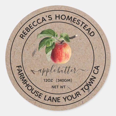 Apple Butter Kraft Paper Canning Jar Labels  Zazzle Canning Jar Labels, Apple Illustration, Mason Jars Labels, Canning Labels, Canning Jar, Vintage Apple, Homemade Jam, Jar Labels, Apple Butter