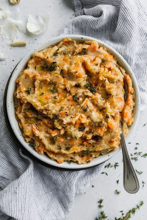 Mashed Potatoes With Carrot & Parsnip (Vegan) | Walder Wellness, RD Basic Mashed Potatoes, Walder Wellness, Carrot Parsnip, Classic Mashed Potatoes, Side Dishes For Salmon, Vegetable Side Dishes Healthy, Vegetable Side Dish, Mash Recipe, Vegetable Side Dishes Recipes