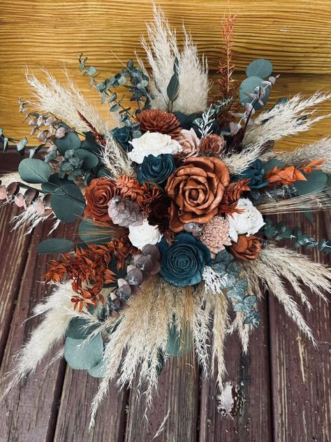 Teal And Burnt Orange, Flowers Shop, Flowers For You, Wood Flowers, Flowers Online, Buy Handmade, Country Wedding, Burnt Orange, Fall Wedding