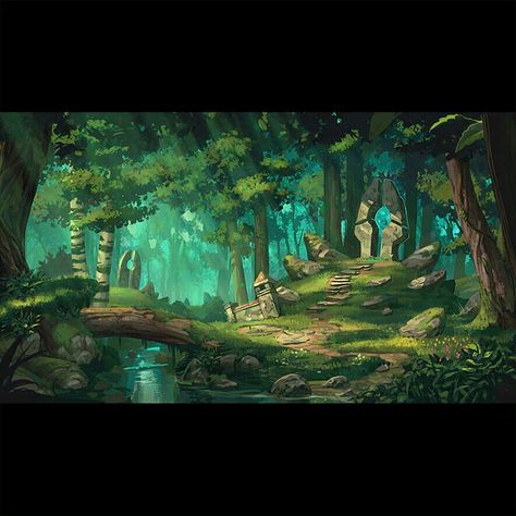 Forest Shrine Concept Art, Magic Forest Concept Art, Forest Concept Art, Cyberpunk Drawing, Forest Concept, Forest Games, Perspective Drawing Lessons, Location Inspiration, Forest Illustration