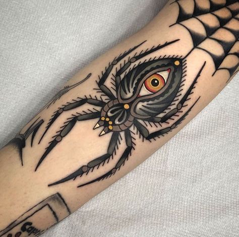 Spider Tattoo Traditional, Elbow Tattoo Ideas, Tato Mata, Tato Tradisional, Eyeball Tattoo, Spider Web Tattoo, Traditional Tattoo Inspiration, Elbow Tattoo, Web Tattoo