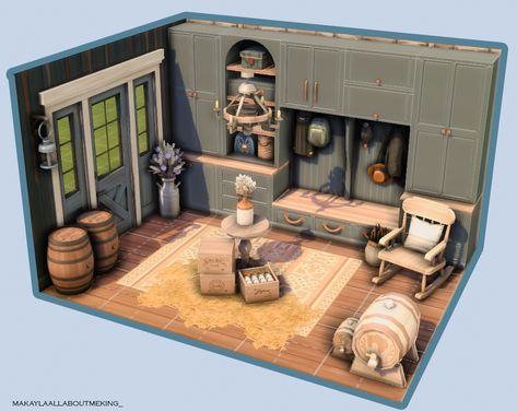 The Sims 4 Entrance Ideas, Sims 4 Hobby Room, Sims 4 Entrance Ideas, Sims Mudroom, Sims 4 Foyer Ideas, Sims Room, Sims4 Builds, Sims Rooms, Sims Houses