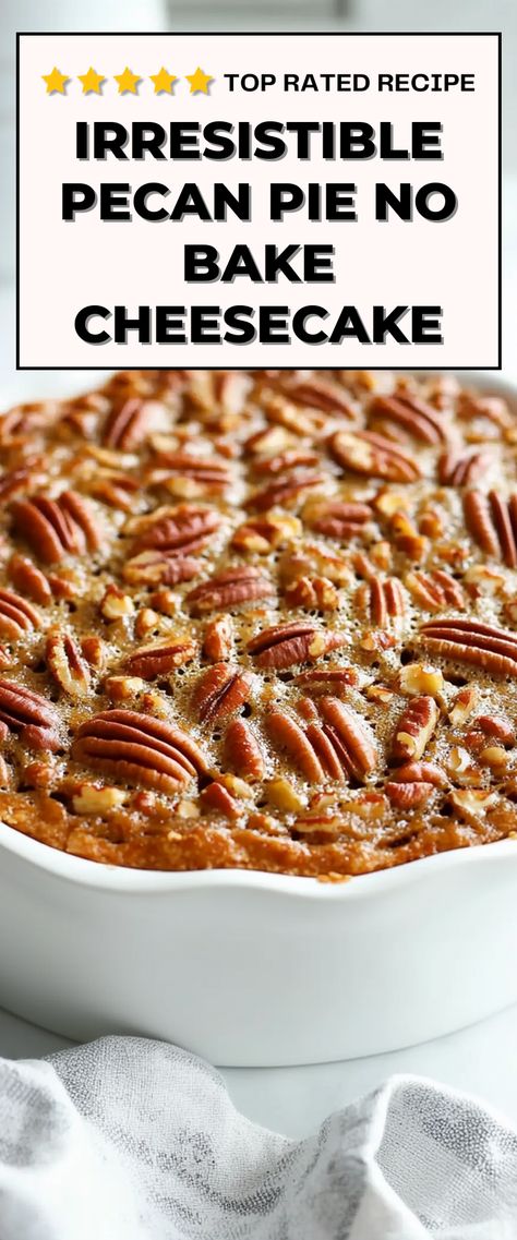 Image for Pecan Pie No Bake Cheesecake Not So Sweet Pecan Pie Recipe, No Bake Pecan Cheesecake, No Bake Pecan Pie Cheesecake, Deep Dish Pecan Pie Recipe, Pecan Pie Filling Recipe, Cranberry Pecan Pie, Pecan Cheesecake Recipes, Pecan Pie Cheesecake Recipe, Pie No Bake