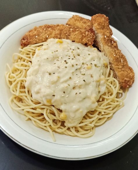 Home made Carbonara With Chicken, Chicken Katsu, Spaghetti Carbonara, Home Made, Spaghetti, Chicken, Ethnic Recipes