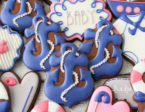 Anchor cookie Frosting For Cookies, Decorator Cookies, Nautical Cookies, Anchor Cookies, Rope Tutorial, Prudent Penny Pincher, Live Well Bake Often, Soft Frosted Sugar Cookies, Cookie Tips