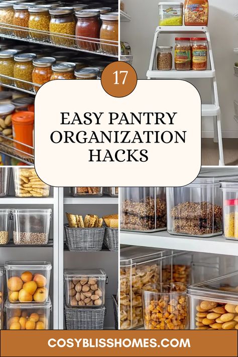 Transform your pantry with these 17 easy organization hacks! From maximizing vertical space to creating attractive snack stations, you're on the road to a tidy kitchen. Say goodbye to clutter by investing in smart bins, baskets, and a handy step stool. These practical tips will help you find your favorite snacks quickly, turn chaos into cool organization, and ensure your pantry is a delightful sight. You're just moments away from enjoying a sleek and functional pantry space. Let the organizing fun begin! Organizing Jars In Pantry, Beverage Organization Pantry, Kitchen Pantry Organisation, Organizing Kitchen Cabinets Pantry, Pantry Organization Small Space, Organize Deep Pantry Cabinet, Pantry Cupboard Organization, Deep Pantry Organization Ideas, Organizing Pantry Ideas