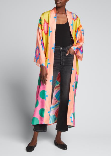 Kimono Styles, Printed Kimono, Stine Goya, Designer Jackets, Fringed Poncho, Ski Fashion, Print Kimonos, Ralph Lauren Collection, Silk Kimono