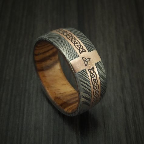 Damascus Steel Ring, Celtic Ring, Celtic Wedding Rings, Layered Necklaces Silver, Celtic Wedding, Celtic Rings, Wooden Ring, Wedding Bridal Jewellery, Celtic Jewelry