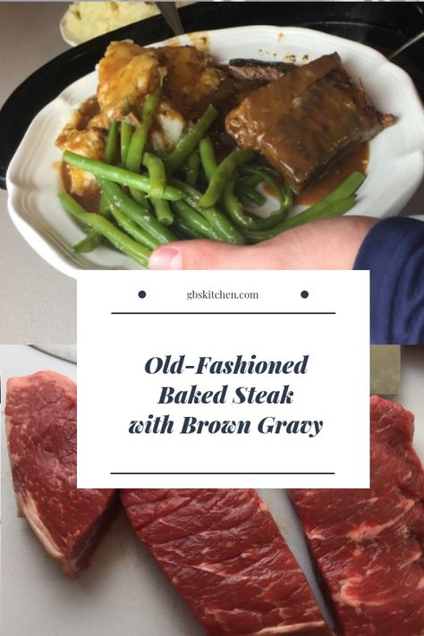 Steak And Gravy Recipe Oven, Baked Steak Recipe Gravy, Steak Made In The Oven, Baked Steak And Gravy Oven, Smothered Steak And Gravy Oven, Baked Steak And Gravy, Medium Well Steak In Oven, Baked Steak Recipes, Oven Baked Steak