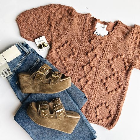 In case your week needed a little style inspiration ☝️ We’re back open tomorrow at 10 AM! Shop these pre-fall looks in-store. #newarrivals #ootd #styleinspiration #styleinspo #styleideas #fallstyle #prefall #flatlays #flatlaystyle #shoplocal Fall Pointelle Knit Top With Relaxed Fit, Shacket Flatlay, Flatlay Styling, Fall Looks, Pre Fall, In Store, Autumn Fashion, Ootd, Fashion Inspo