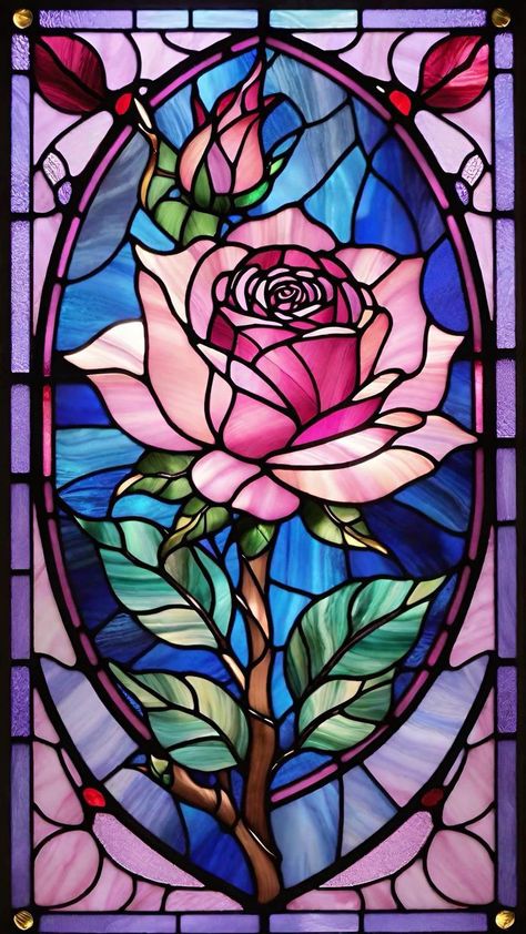 Beauty And The Beast Rose Wallpapers, Painted Window Art Ideas, Stained Glass Roses Pattern, Stained Glass Pink, Rose Stained Glass Window, Stain Glass Painting Ideas, Glass Painting Pictures, Stained Glass Wallpaper Iphone, Rosa Wallpapers