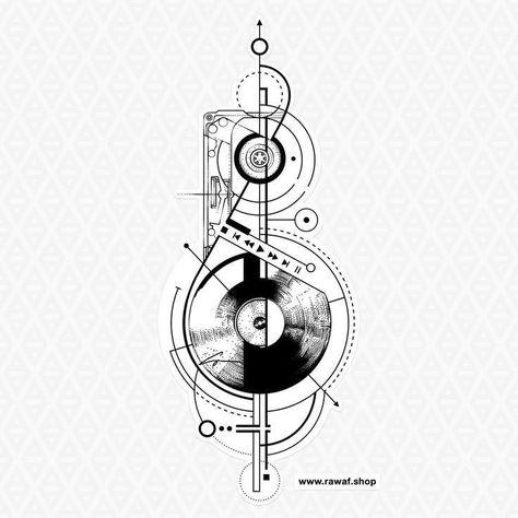 Abstract Music Tattoo Designs, Music Tattoo Inspiration, Geometric Music Tattoo Design, Music Is Life Tattoo Design, Music Geometric Tattoo, Sleeve Tattoos Music, Abstract Music Tattoo, Music Producer Tattoo, Music Minimalist Tattoo