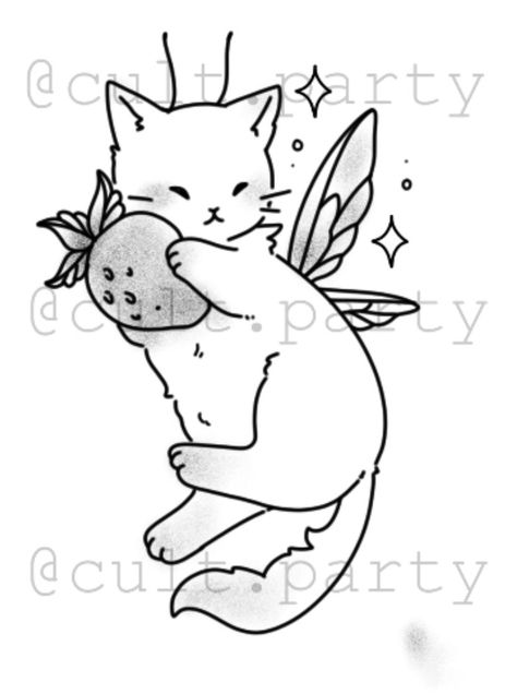 Tattoo Ticket, Party Tattoo, Strawberry Tattoo, Strawberry Cat, Party Tattoos, Cute Strawberry, November 1, Styles Inspiration, Animal Tattoos