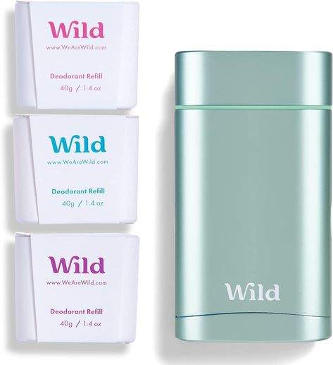 Wild - Natural Refillable Deodorant - Aluminium Free - Aqua Case with Refill Variety Pack (3 x 40g) - Includes Fresh Cotton & Sea Salt, Jasmine & Mandarin and Coconut & Vanilla Scents - Vegan Wild Deodorant, Vanilla Scents, Creme Anti Age, Purple Cases, Aluminum Free Deodorant, Theobroma Cacao, Manicure Y Pedicure, Sweet Scents, Natural Deodorant