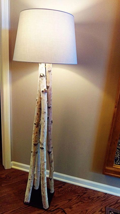 Beautiful Birch Branch Floor Lamp #lampsdiy Branch Floor Lamp, Ikea Floor Lamp, Birch Floors, Diy Floor Lamp, Rustic Floor Lamps, Indoor Floor Lamps, Lamp Ideas, Floor Lamp Bedroom, Birch Branches