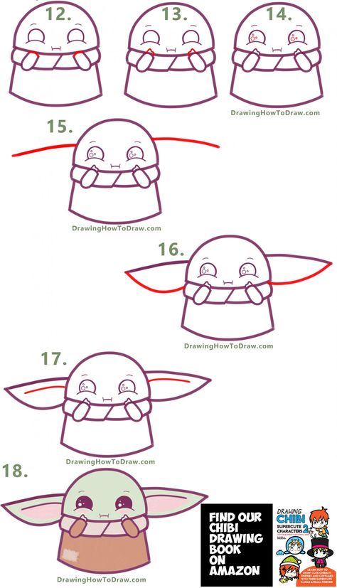 Chibi Easy, Yoda Drawing, Easy Step By Step Drawing, Draw Step By Step, Idee Babyshower, How To Draw Steps, Pola Sulam, Easy Doodle Art, Easy Doodles Drawings