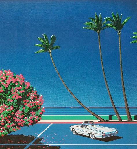 30 Extraordinary Hiroshi Nagai Paintings That Define the Visual Language of ’80s City Pop ~ Vintage Everyday Japan 80's Aesthetic, Vaporwave Anime, Hiroshi Nagai, Retro Painting, City Pop, Pop Illustration, 80s Aesthetic, Retro Futurism, Japanese Artists