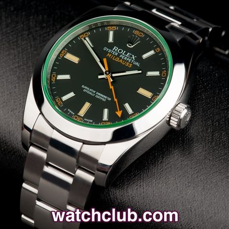 Rolex Milgauss Green Glass - 'Antimagnetic' REF: 116400GV | Year May 2009  This green glass antimagnetic Milgauss has definitely proved its worth amongst the best of the Rolex tool watches. The more sought after of modern Migauss references, the 16400GV features a green glass, orange 'lightning hand', black luminous dial and 40mm anti-magnetic case. Perfect watch all complete and in excellent condition Rolex Milgauss, Mayfair London, Timex Watches, We Watch, Bond Street, Pre Owned Rolex, Stylish Watches, Green Sapphire, Lightning Bolt