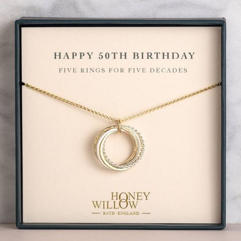 Gold And Silver Necklace, 50th Birthday Presents, Five Rings, Birthday Menu, 50th Birthday Gifts For Woman, 50th Birthday Funny, Happy 50th Birthday, 50th Birthday Gifts, 50th Birthday Party