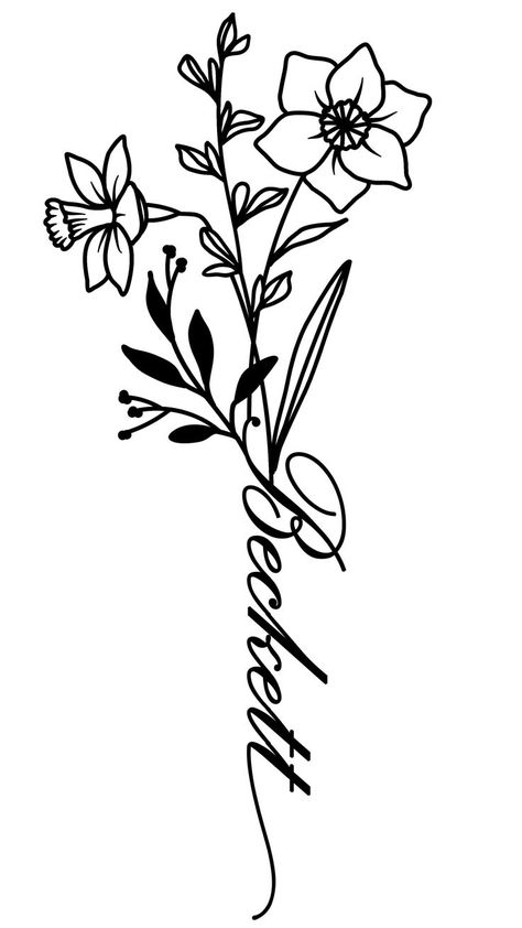 Name Flower Tattoo, Flower Tattoo Stencils, Piercing Inspiration, Name Flower, Back Piece Tattoo, Narcissus Flower, Birth Flower Tattoos, Flower Names, Back Pieces