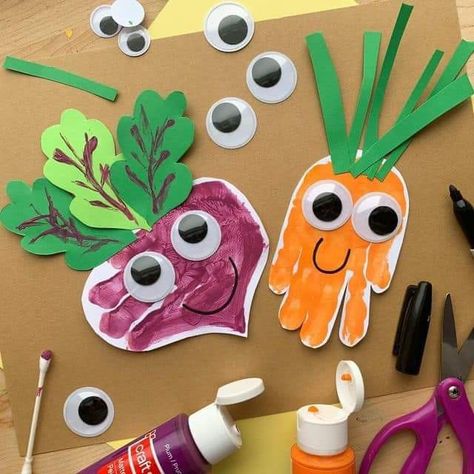 Friendship Crafts, Vegetable Crafts, Veggie Art, Fruit Crafts, Kids Vegetables, April Crafts, Eat Vegetables, Toddler Arts And Crafts, Preschool Arts And Crafts