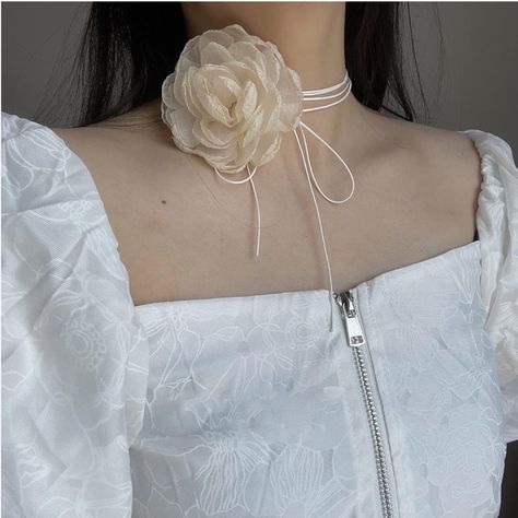 Super Fairy Peony Mesh Flower Fragrance Retro Necklace Collar Choker Sexy Neck Chain Princess Wind Belt Women Jewelry. - New In Package Necklace For Neckline, Retro Necklace, Flower Retro, Flower Fragrance, Short Neck, Collar Choker, Necklace Collar, Flower Choker, Belt Women