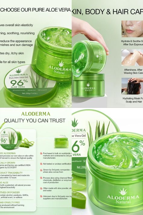 Aloderma Organic Aloe Vera Gel for Face & Body, Made within 12 Hours of Harvest, 96% Pure Aloe Vera Gel for Skin, Scalp, & Hair, Soothing Aloe Face Moisturizer, Multipurpose, Hydrating Aloe Gel, 7oz. #Refreshing#Soothing#Organic#NoFragrence#Soothing#Brightening#LoveTheTexture# Aloe Vera Gel For Face, Hair Hydration, Aloe On Face, After Sun Care, Organic Aloe Vera Gel, Pure Aloe Vera Gel, Body Butters Recipe, Pure Aloe Vera, Aloe Gel