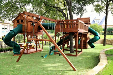 47 Backyard Design Ideas with Children's Slides Backyard Playset, Outdoor Playset, Kids Play Spaces, Cozy Garden, Play Area Backyard, Tree House Kids, Diy Playground, Wooden Playset, Wooden Swing