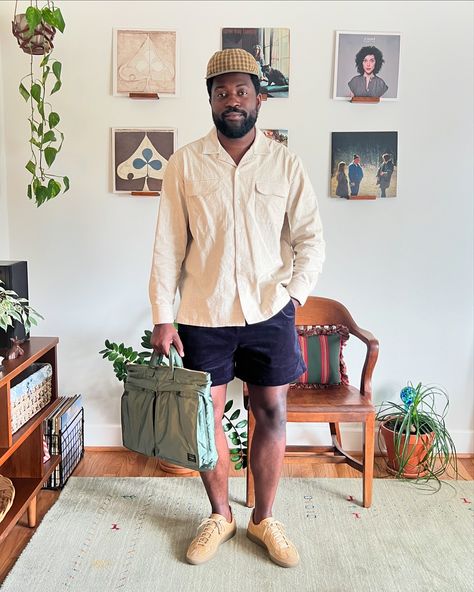 I think I’ve finally figured out my shorts situation thanks to the boys at @brotherbrotherla. The length is proper hoochie daddy category with the elegant corduroy that’s deeply pleasant to the eye + this A+ linen blend camp collar long-sleeve (also from @brotherbrotherla) Hat: @liteyear.us Shoes: @reproduction.of.found_shoes Bag: @porter_yoshida_co.official #ametora #classicmenswear #ivystyle #reproductionoffound #brotherbrother #summermenswear Porter Yoshida, Ivy Style, Stylish Mens Outfits, Fashion Images, The Boys, The Eye, Linen Blend, Porter, Cute Outfits