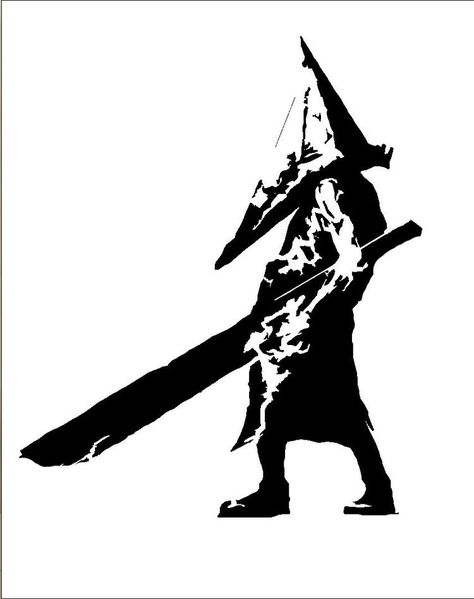 Silent Hill Flash Tattoo, Black Stencil Art, Silent Hill Tattoo Pyramid Head, Silent Hill Drawings, Pyramid Head Tattoo, Silent Hill Poster, Silent Hill Tattoo, Pyramid Head Silent Hill, Silent Hill Pfp