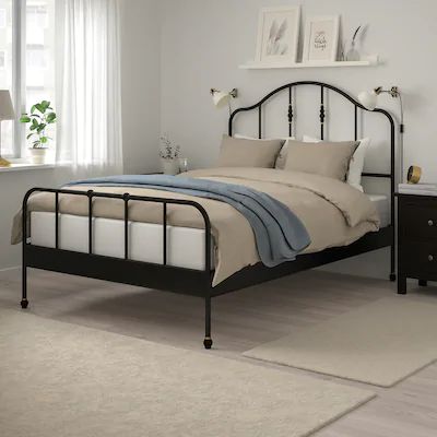 Ikea Metal Bed, Affordable Bed Frames, Sunflower Bedroom, Cama Ikea, Design Ložnic, Black Metal Bed, Black Bed Frame, Iron Bed Frame, Black Bed