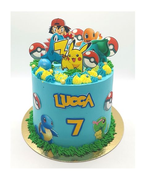 Pokemon cake Blue Pokemon Cake, Pokémon Drip Cake, Small Pokemon Cake, Pokemon Drip Cake, Pokemon Cake Birthday, Pokemon Cake Ideas, Bolo Pikachu, Birthday Cake Kids Boys, Pokémon Cake