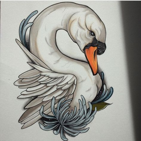 Swan Drawing, Swan Tattoo, Cupid Tattoo, Side Neck Tattoo, Animal Sleeve Tattoo, Minimalist Tattoo Ideas, Swan Painting, Animal Illustration Art, Traditional Tattoo Art