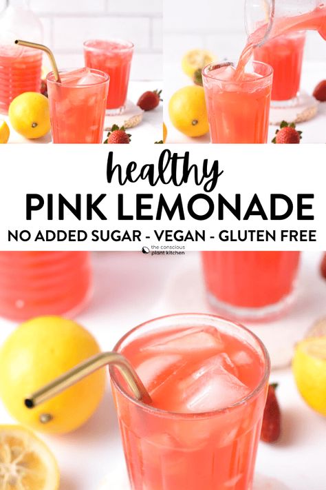 Strawberry Pink Lemonade, Breakfast Protein Shake Recipes, Sparkling Pink Lemonade, Sugar Free Juice, Punch Recipes For Kids, Sparkling Strawberry Lemonade, Easy Lemonade Recipe, Pink Lemonade Recipes, Chocolate Avocado Smoothie