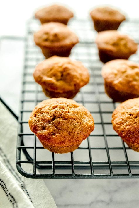 These Banana Mini Muffins are made with creamy buttermilk, soft brown sugar, and (of course) nicely ripened bananas all rolled into a thick muffin batter. This banana bread muffin recipe will have you making muffins on repeat. Recipes With Brown Sugar, Banana Muffin Recipes, Moist Banana Bread Muffins, Banana Mini Muffins, Banana Muffin Recipe Easy, Banana Bread Muffin Recipe, Mini Banana Muffins, Banana Muffins Easy, Banana Buttermilk