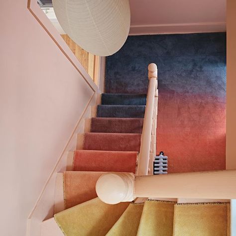 Dana Bailey (@dana__bailey) • Instagram photos and videos Funky Flooring, Banister Ideas, Wonderland House, Screen Headboard, Kennebunk Maine, Ombre Rug, Dreamy Decor, Vitra Design Museum, Attic Stairs