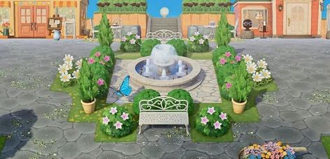 Acnh Idea, Animal Crossing Design Ideas, Fountain Park, Ideas Animal Crossing, Animal Crossing 3ds, Ac Ideas, Acnh Inspiration, Acnh Island Ideas, Animal Crossing Island Ideas