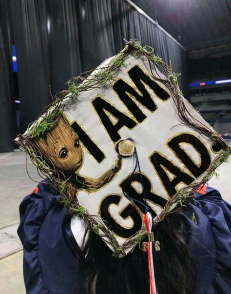 Disney Groot Grad Cap Id Like To Thank My Sponsors Grad Cap, Groot Graduation Cap, Decorated Grad Caps High Schools, Nightmare Before Christmas Graduation Cap, Grad Cap Inspo Disney, Undergrad Cap Ideas, Graduation Cap Designs Twilight, Grade Cap Ideas, Grad Cap Designs Disney