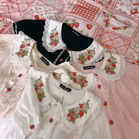 🍓Peter pan collar blouse with strawberry embroidery design, 4 colors available. 🛒Price: $28.00 👉Search 'FWR-' on devilinspired.com #devilinspired #blouse #lolitablouse #lolitacoord #lolitatop #sweetblouse Strawberry Embroidery, Pan Collar Blouse, Black Strawberry, White Strawberry, Peter Pan Collar Blouse, Reasons To Smile, Collar Blouse, Pan Collar, Peter Pan Collar