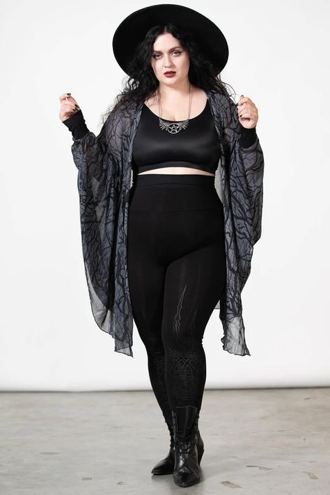 WOMENS COVER UPS | Killstar Goth Plus Size, Plus Size Goth, Moda Hippie, Casual Goth, Chiffon Cardigan, Look Plus Size, Looks Black, Alt Fashion, Gothic Outfits